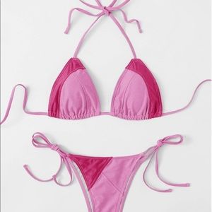 Two Tone Halter Tie Side Bikini Swimsuit